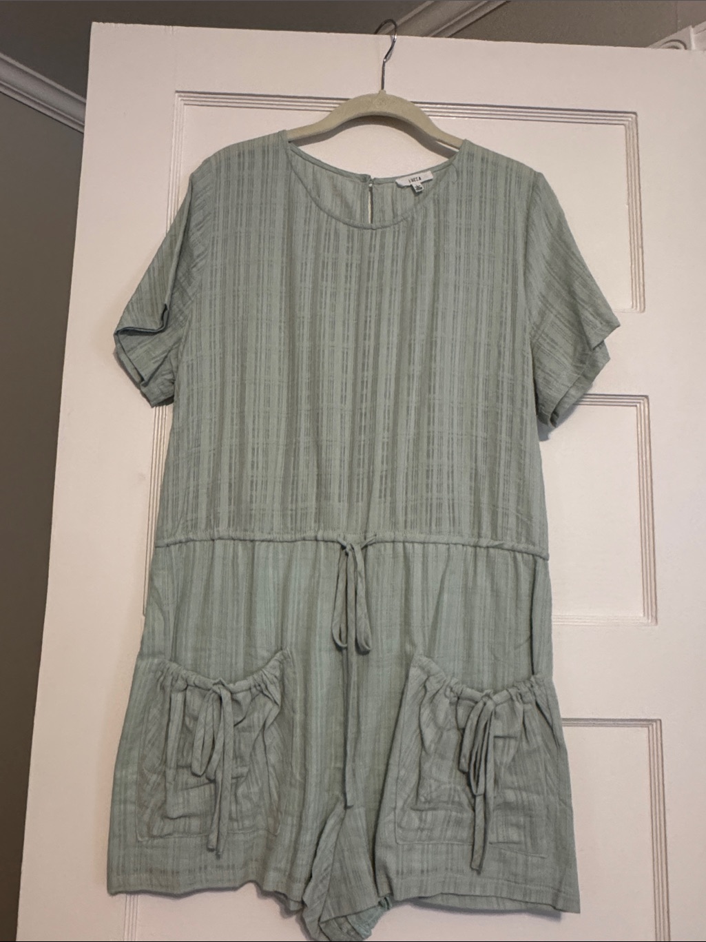 Luca Sage Green Short Sleeve Romper With Front Pockets Size L